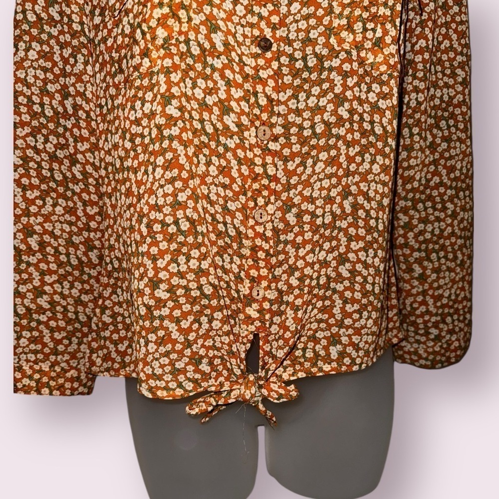 Cowgirl Floral Button Front Blouse Orange Western Top M - Picture 6 of 8